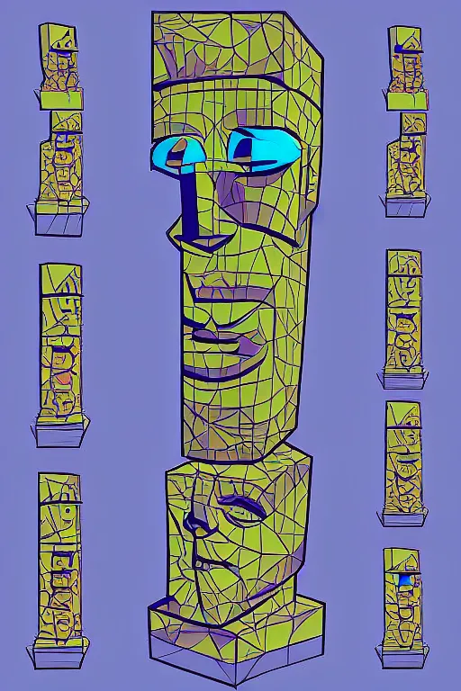 Image similar to cubist moai statue cutout digital illustration cartoon colorful beeple