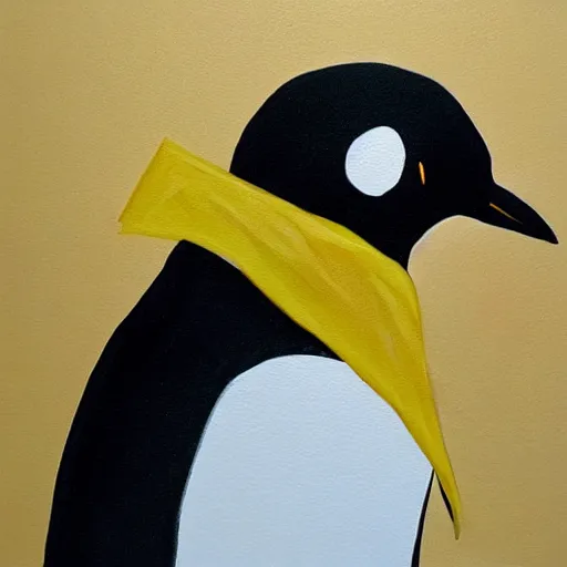 Image similar to a painting of a penguin wearing a superhero cape