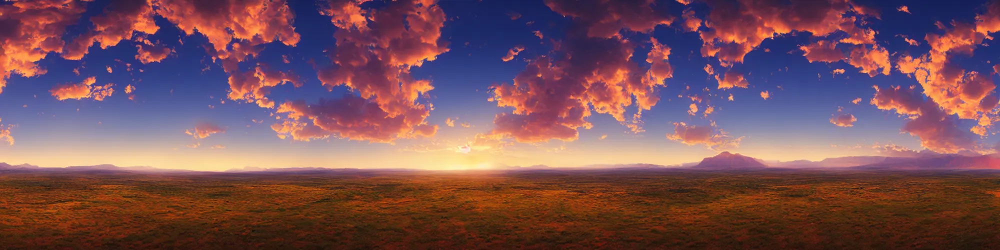 Prompt: panorama view of utah in sunset at ground level. art by filip hodas. clouds by rhads.