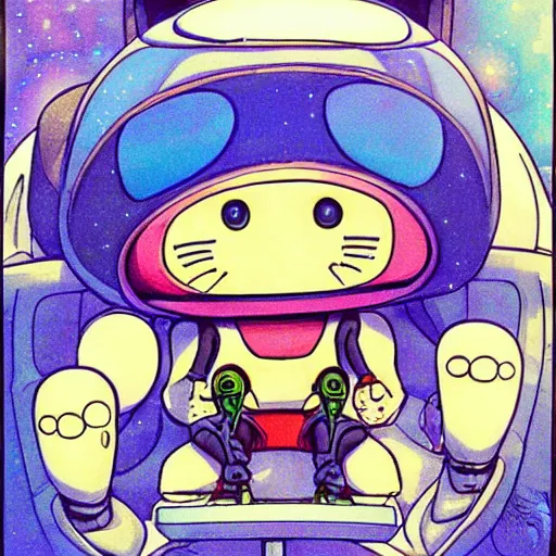 Image similar to a cute alien character sitting on their spaceship, copic marker, illustration, anime art, art by Akira Toriyama.