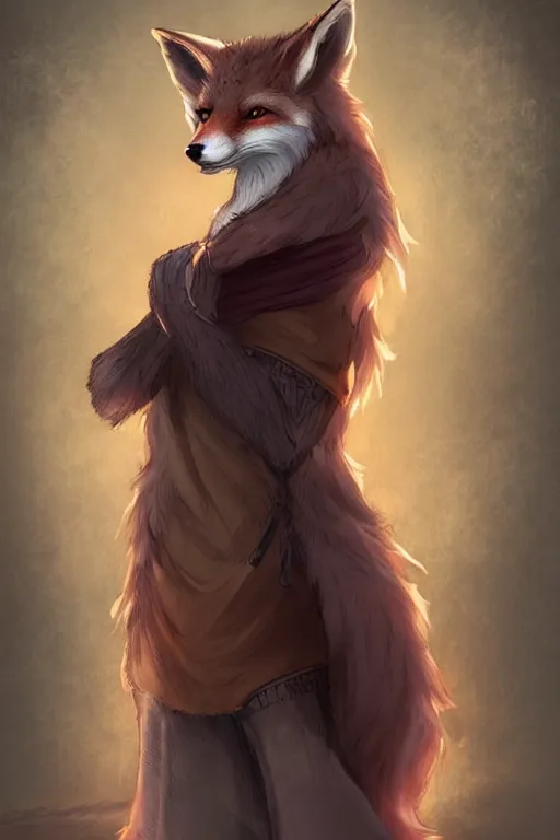 Image similar to an anthropomorphic medieval fox with a fluffy tail, backlighting, trending on artstation, digital art, furry art, trending on furaffinity, fantasy art, by kawacy