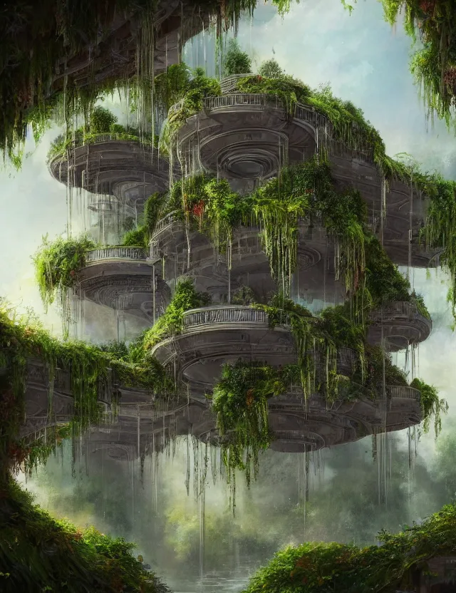 Image similar to a beautiful illustration of a fluid form future mansion with hanging gardens, trending on artstation, digital art, 4 k resolution, detailed, high quality, sharp focus, hq artwork, coherent, insane detail