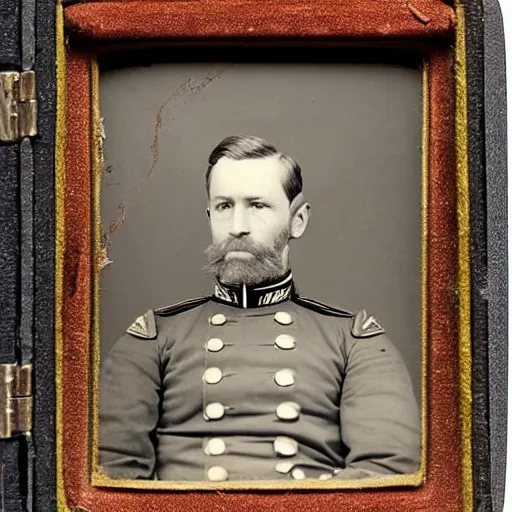 Prompt: civil war photograph of joe biden in uniform, portrait, daguerrotype, sideburns