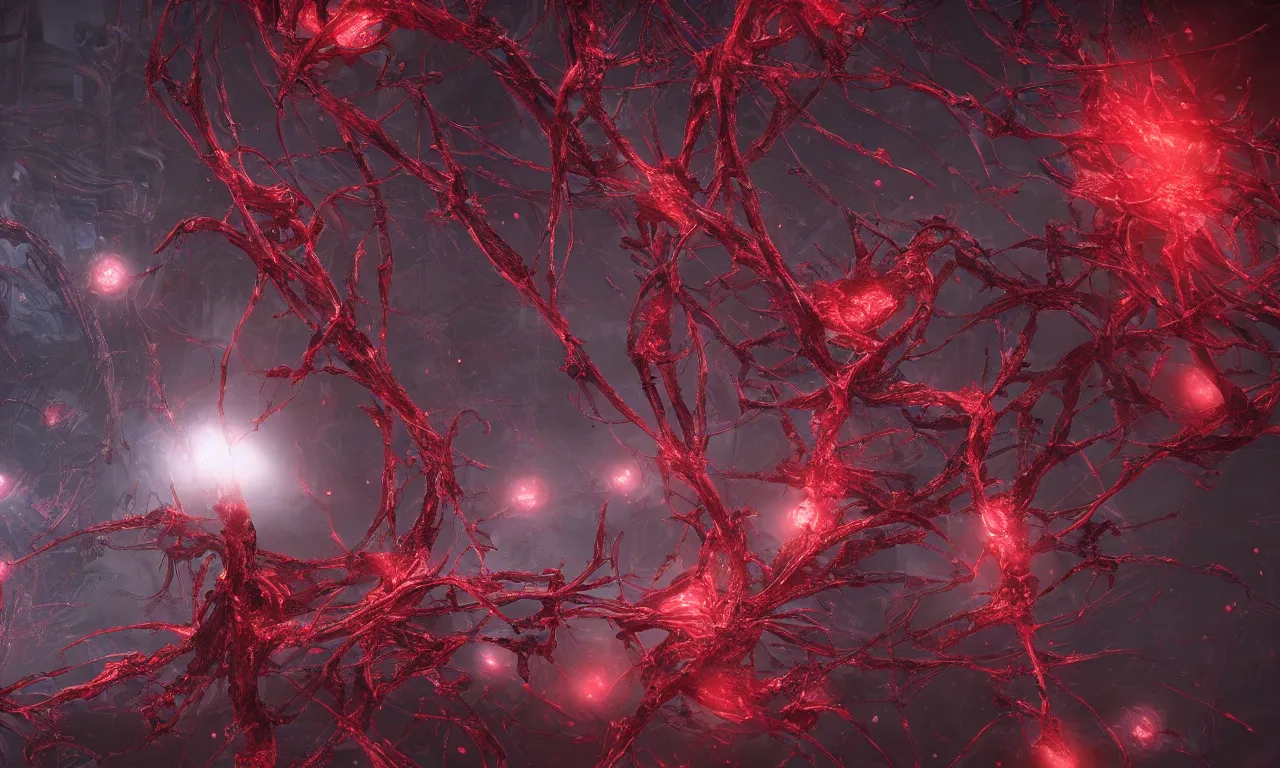 Image similar to A bloody red neurological network spanning across the galaxy,, realistic 4k octane beautifully detailed render, 4k post-processing, highly detailed, intricate complexity, epic composition, magical atmosphere, cinematic lighting, masterpiece, ultra hd