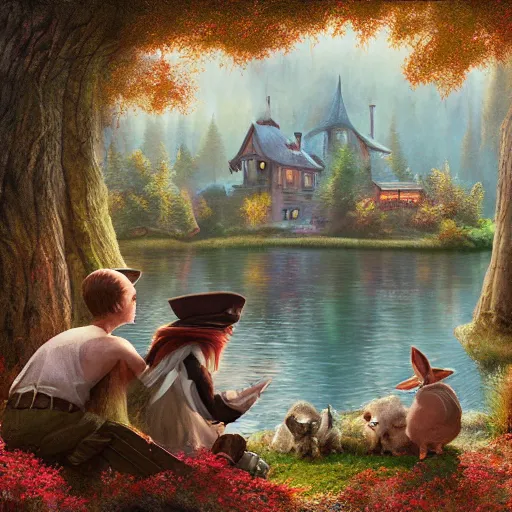 Prompt: brother grimms fairytale lakehouse rabbit digital art, irina french, heraldo ortega, mandy jurgens 8 k 1 5 0 mpx