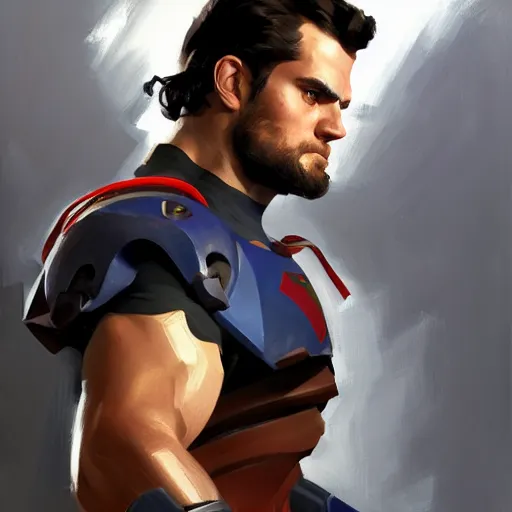 Prompt: greg manchess portrait painting of henry cavill as overwatch character, medium shot, asymmetrical, profile picture, organic painting, sunny day, matte painting, bold shapes, hard edges, street art, trending on artstation, by huang guangjian and gil elvgren and sachin teng