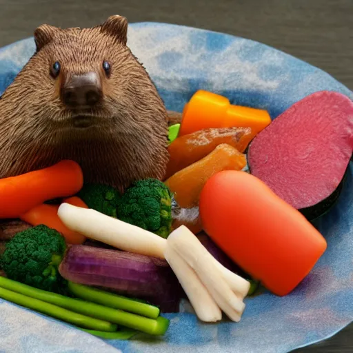 Prompt: beaver, duck, vegetables