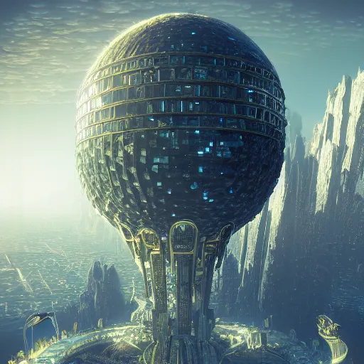 Image similar to enormous flying city in a faberge egg, sky, steampunk, fantasy art, masterpiece, hugh ferriss, unreal engine, peder balke