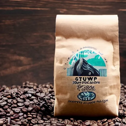 Prompt: a bag of stumptown coffee beans, graphic design, great white shark