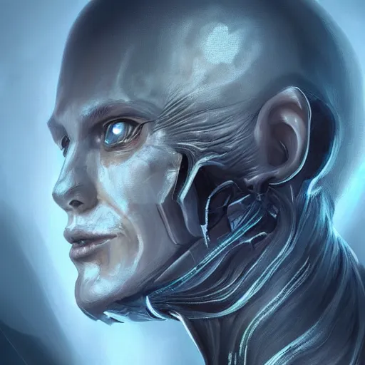 Image similar to a humanoid mutant with insect-like features, sci fi creature design, portrait, painting, concept art, 4k, compelling sci fi portrait