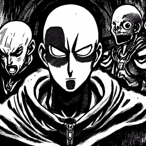 Image similar to concept art of one punch man as a boss in darkest dungeon, highly detailed, dark atmosphere, 2 d, cosmic horror, body horror, lovecraft mythos