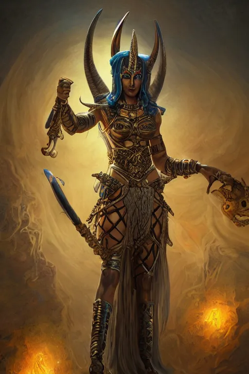 Image similar to Mystical Valkyrie, Portrait of a beautiful female Atlantean Alien Anubis Warrior, Realistic, Regal, Refined, Detailed Digital Art, François Boucher, Oil Painting, Michael Cheval, Esao Andrews, Steampunk, Walt Disney (1937), Highly Detailed, Cinematic Lighting, Unreal Engine, 8k, HD