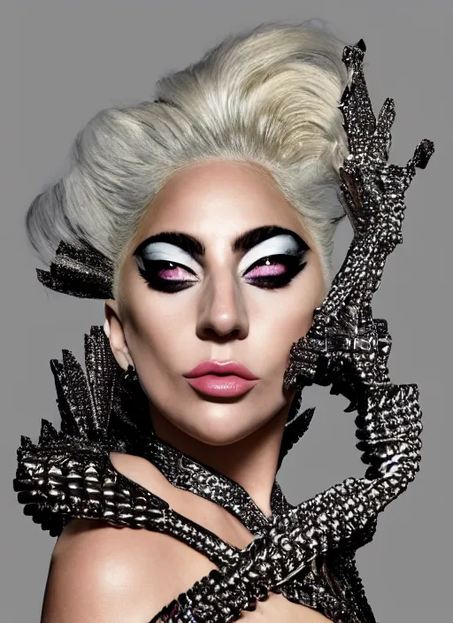 Image similar to lady gaga styled by nick knight posing , vogue magazine, Highly realistic. High resolution. Highly detailed. Dramatic. 8k.4k.