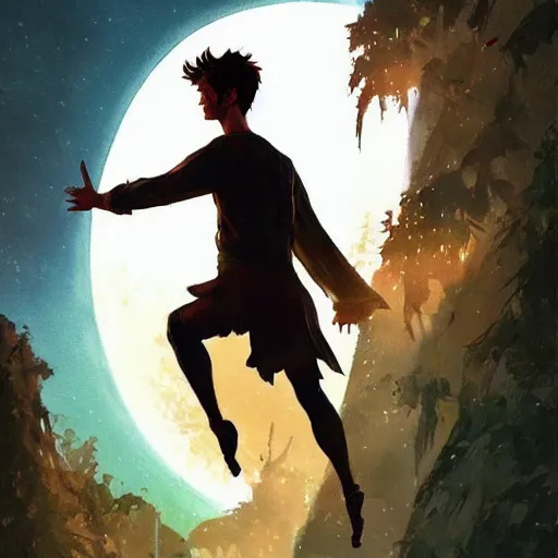 Prompt: Andrew Garfield as peter pan,brown eyes,detailed, 8k hd,by rossdraws and greg rutkowski,in the style of a Instagram profile picture