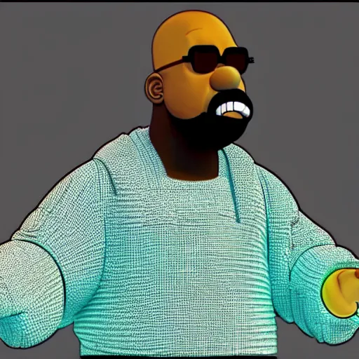 Image similar to a fusion between kanye west and homer simpson, 3 d animation.