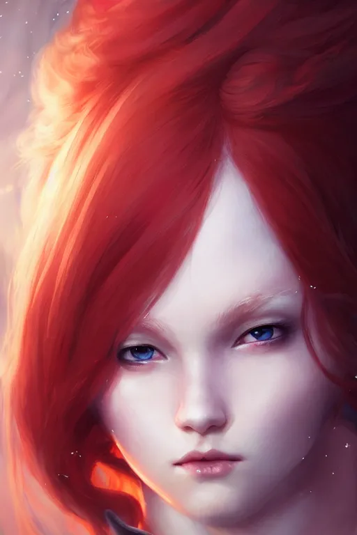 Image similar to young fairy prince, red hair, white eyes, highly detailed, d & d, fantasy, highly detailed, digital painting, trending on artstation, concept art, sharp focus, illustration, art by artgerm and greg rutkowski and fuji choko and viktoria gavrilenko and hoang lap