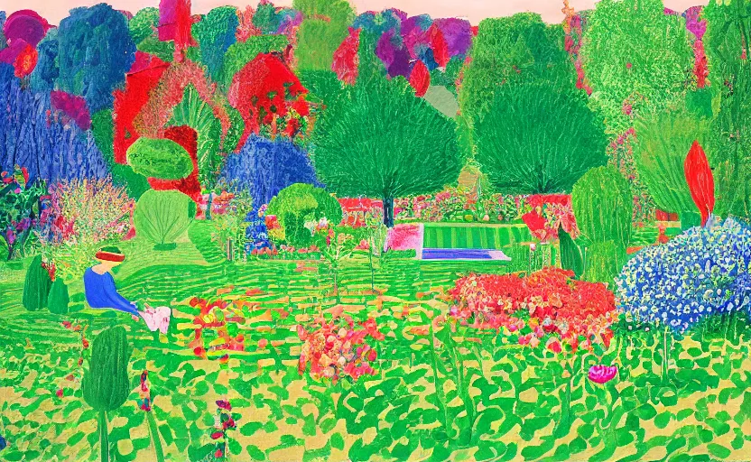 Image similar to an English garden by David hockney