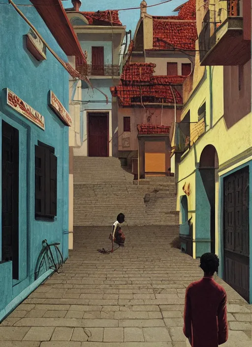 Prompt: outside of time, streets of salvador, brazil, coastal, by edward hopper and james gilleard, zdzislaw beksinski, strange vegetation, exteriors, highly detailed, cinematic, black people, by james gilleard, airbrush, ilya kuvshinov, wlop, very coherent, art by takato yamamoto and james jean