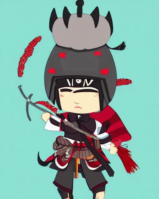 Image similar to cute digital art of a cute african samurai warrior, cute chibi style, chibi, anime, artstation, deviantart, pinterest, yasuke 5 0 0 px models