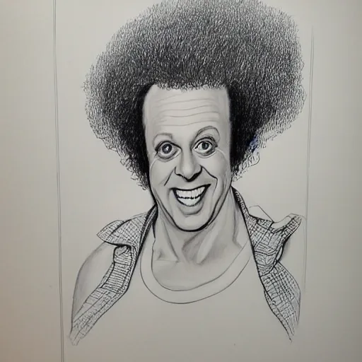 Image similar to a portrait drawing of Richard simmons drawn by mort drucker