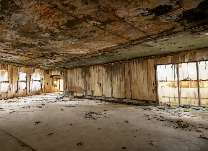 Prompt: the inside of the building for a Winnie the Pooh Disney wide, shut down, abandoned, Florida, out of business building, got shut down, kids place, interior, liminal spaces, backrooms, empty