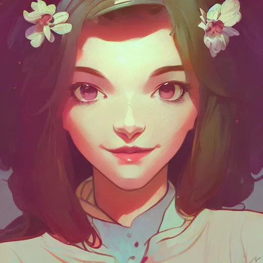Prompt: a sweet beautiful girl, she is looking at the camera, she is smirking, ambient lighting, 4 k, lois van baarle, ilya kuvshinov, rossdraws, alphonse mucha, jung gi kim, artstation