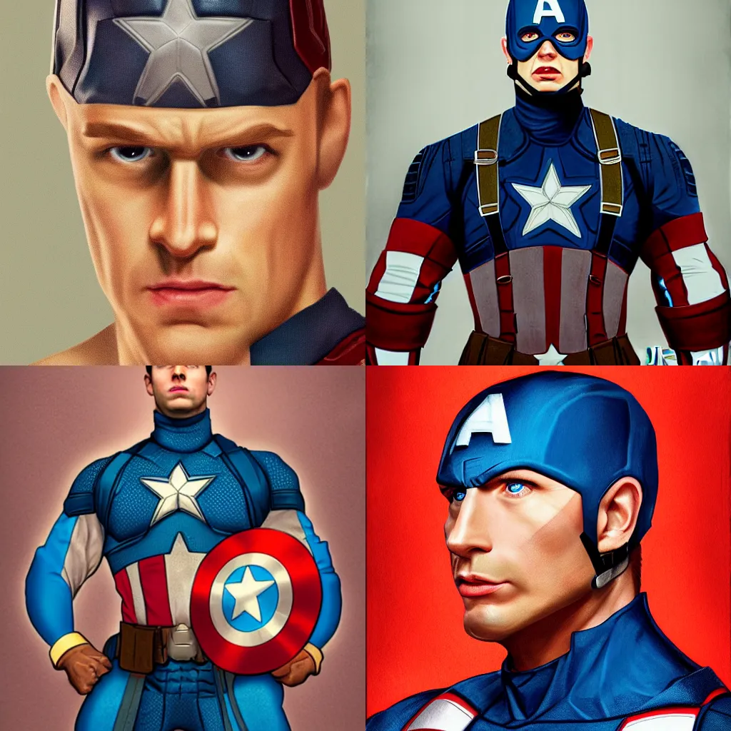 Prompt: Portrait photo of Captain America in the style of Martin Schoeller