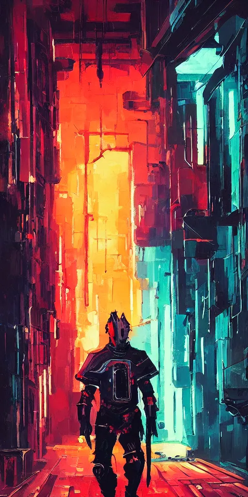 Prompt: a brilliant loose brushwork gouache painting of a cyberpunk knight by alena aenami in the style of baroque art, dynamic lighting