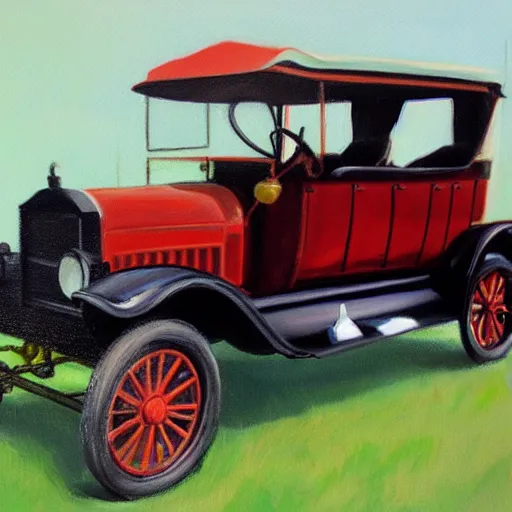 Image similar to an oil paint sketch of a ford model t