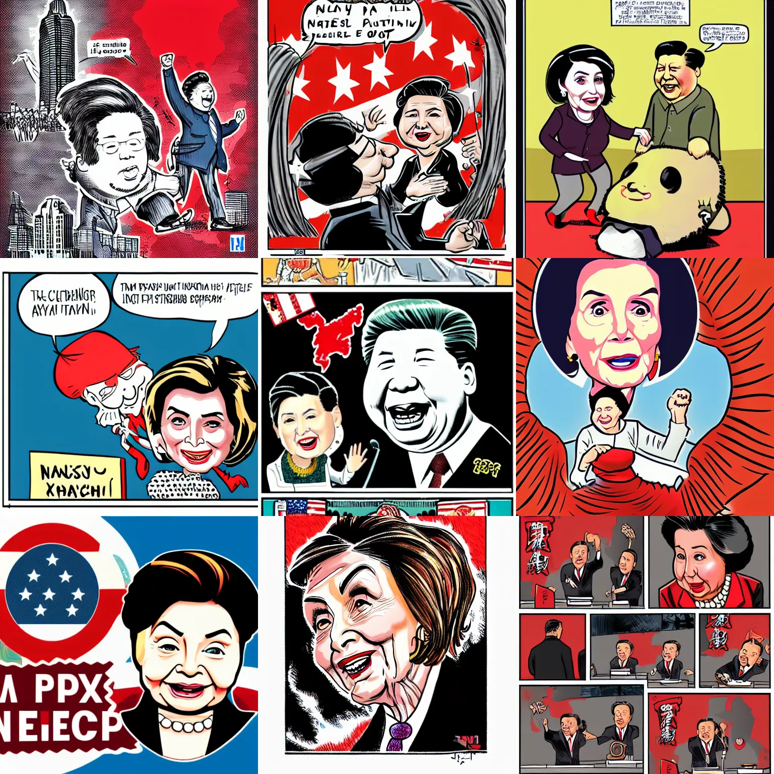 Prompt: nancy pelosi punch xi jinping, detailed illustration by tim doyle