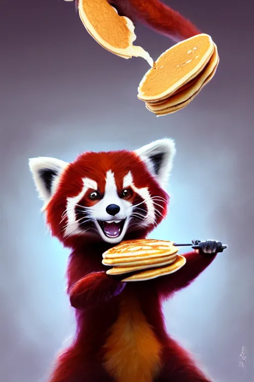 Prompt: anthropomorphic red panda making pancakes, happy,, 8 k character concept pixar art, animation pixar style, shaded lighting poster by magali villeneuve, artgerm, jeremy lipkin and michael garmash, rob rey and kentaro miura style, trending on art station