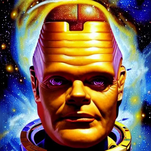 Prompt: uhd photorealistic cosmic kryten floating in space, surrounded by smeg. amazing detail, correct face, symmetrical face, by karol bak and zawadzki, bokeh hyper detailed. intricate details with global lighting.