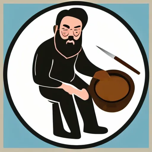 Prompt: wooden bowl, bearded man, woodlathe, vector art