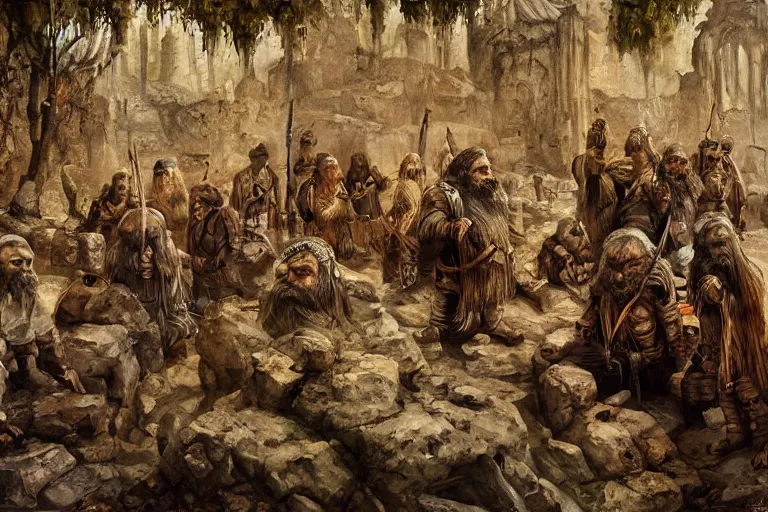 Image similar to sumerian underground city ancient dwarves, drawn by viktor vasnetsov, dwarven dungeons, cities of mesopotamia, moriya, oil painting, harsh fairy tale, soft style, hyperrealism, beautiful, high resolution, trending on artstation, 8 k, 4 k,