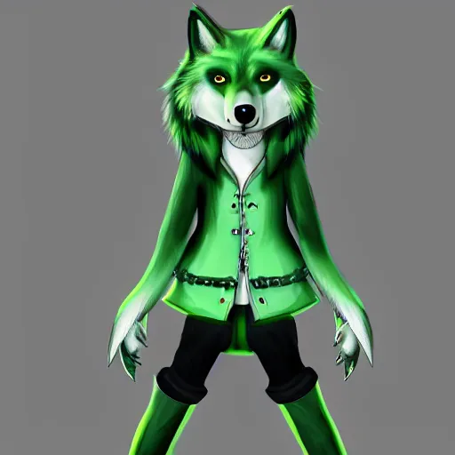 Image similar to Beautiful digital painting of an anthro anthropomorphic pastel-green wolf, Punk outfit.