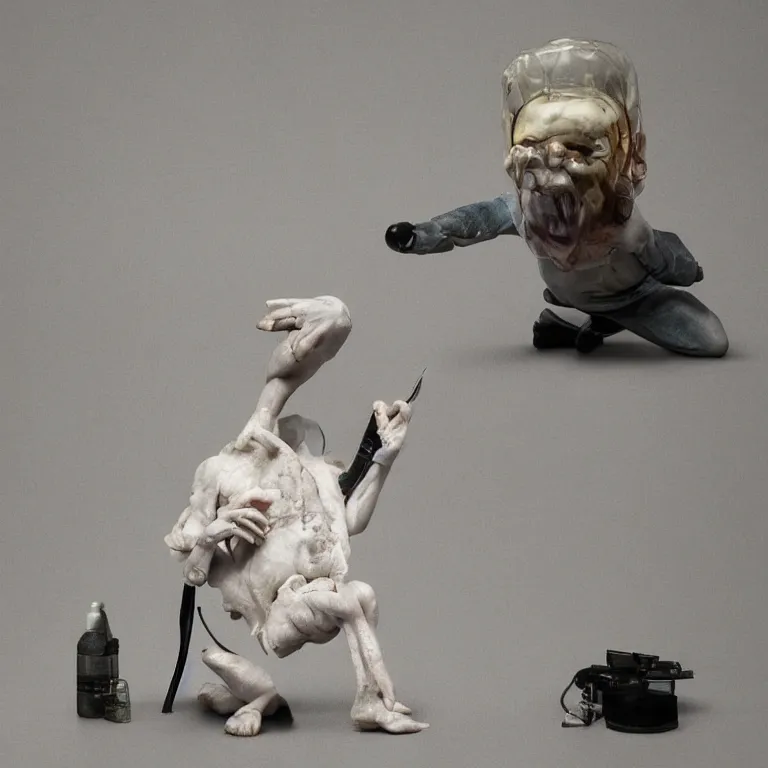 Image similar to laboratory miniature creature in pain and anger and revange by Christopher Soukup, David Fincher, Dan Witz, Gregory Crewdson, Huleeb, Lee Griggs, Mike Nash, Paul Chadeisson, Stephen Shore, sideshow collectibles, Terry Richardson, Vitaly Bulgarov