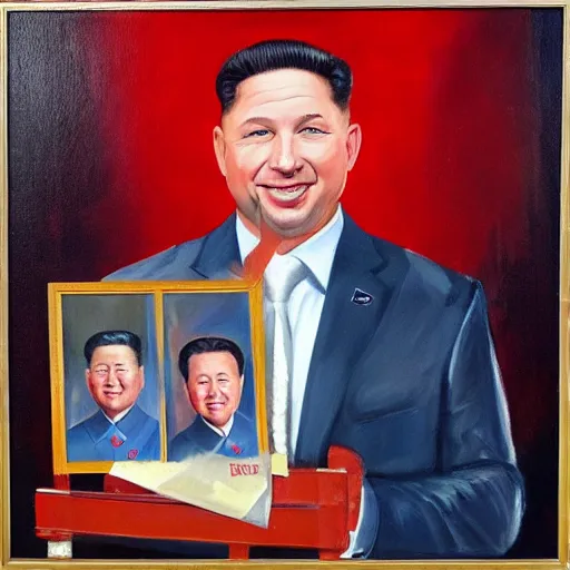 Image similar to oil painting of Ron Desantis in the style of a North Korean portrait