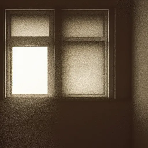 Prompt: a poorly developed photograph of a musty and moldy backroom poorly lit by light filtering through a foggy window, unreal render, octane, hyperrealism