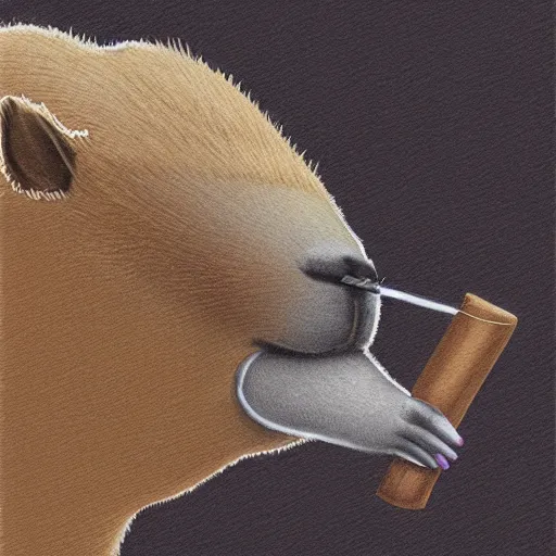 Image similar to capybara smoking a cigar, digital art