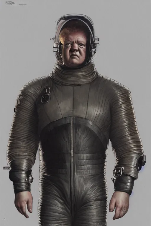 Image similar to upper body portrait of baron harkonnen wearing leather spacesuit, detailed, illustration by normal rockwell, artstation character art, greg rutkowski