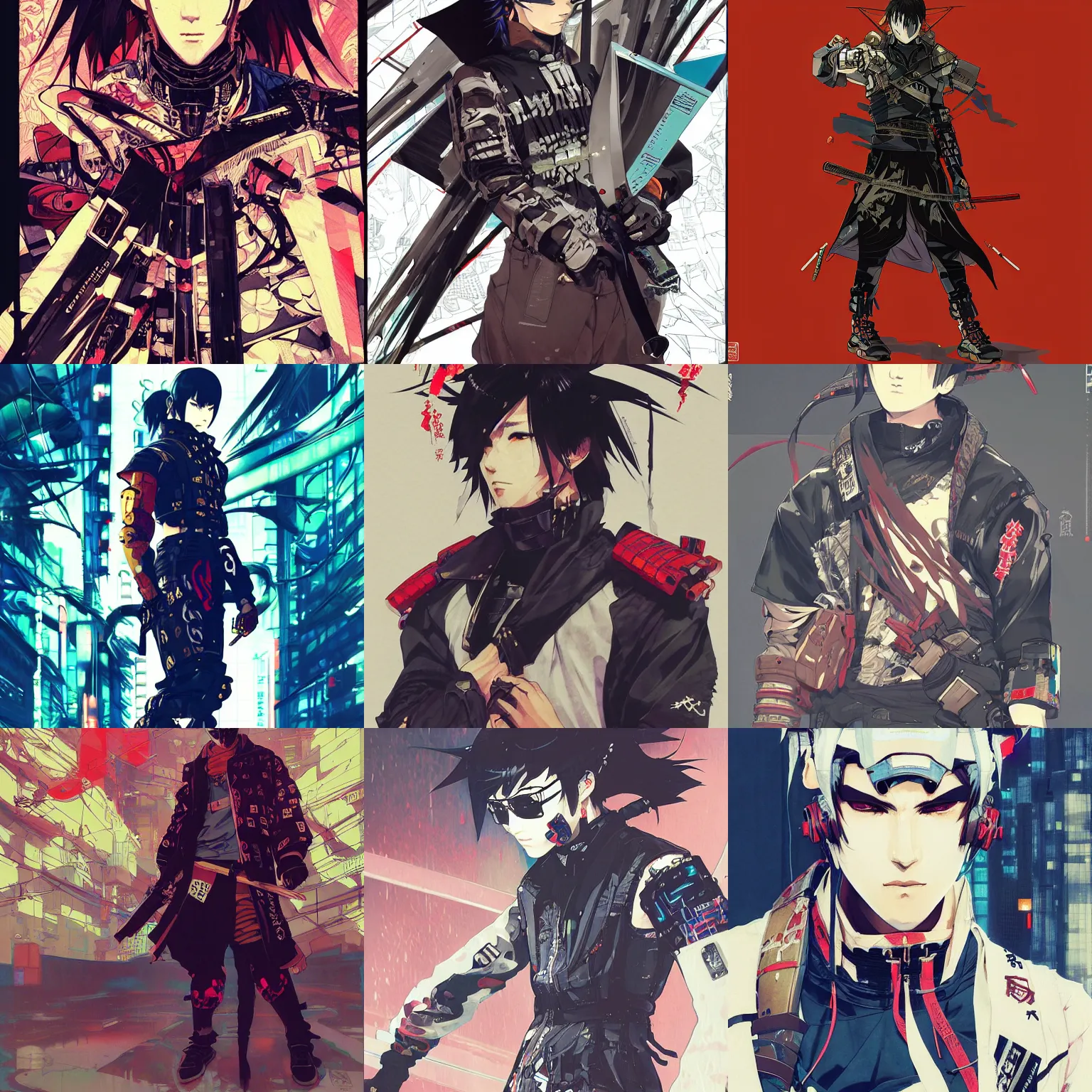 Prompt: cyberpunk samurai, wearing streetwear, by shigenori soejima, greg rutkowski, jesper ejsing, katsuhiro otomo, krenz cushart, rossdraws, alphonse mucha, rule of thirds, seductive look, beautiful