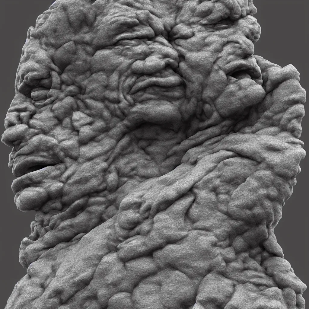 Prompt: a 3d render of an among us stone sculpture,