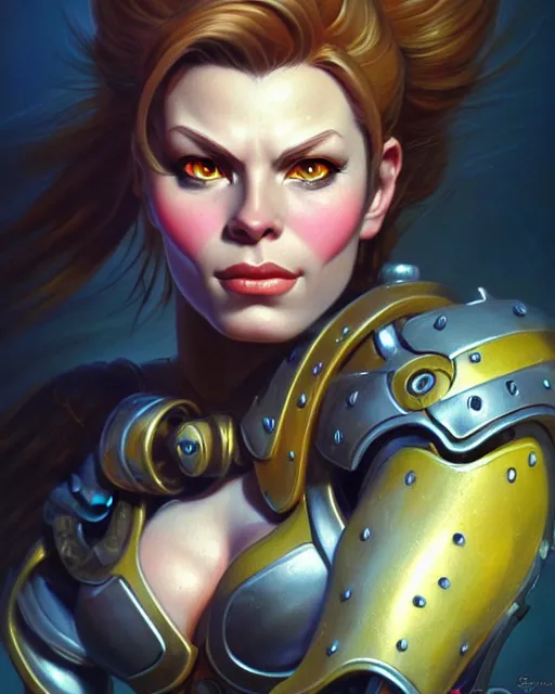 Image similar to brigitte from overwatch, fantasy, fantasy art, character portrait, portrait, close up, highly detailed, intricate detail, amazing detail, sharp focus, vintage fantasy art, vintage sci - fi art, radiant light, caustics, by boris vallejo