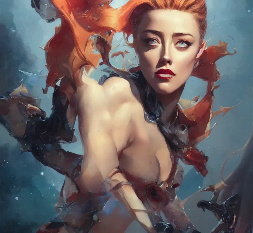 Image similar to amber heard portrait by peter mohrbacher, wadim kashin, greg rutkowski, larry elmore, george pemba, ernie barnes, raymond swanland, magali villeneuve, trending on artstation