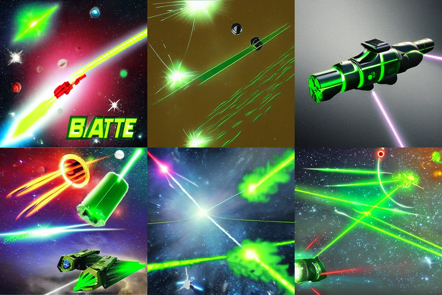 Prompt: space battle, huge green laser