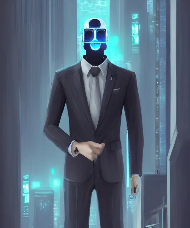 Image similar to a portrait of an anthropomorphic surveillance camera wearing a suit, cyberpunk!, fantasy, elegant, digital painting, artstation, concept art, matte, sharp focus, illustration, art by nick sullo