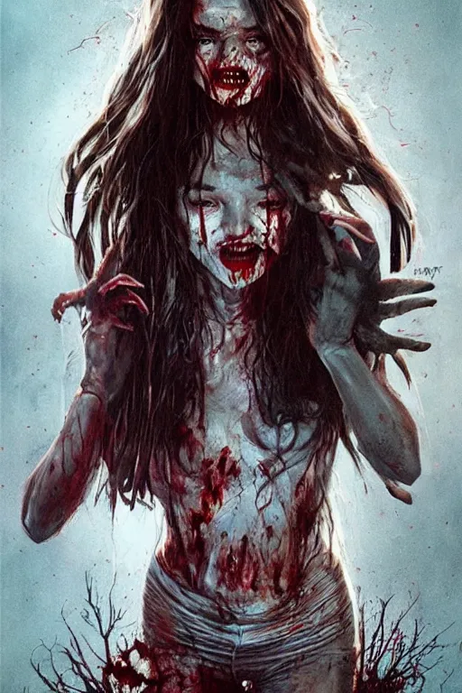 Image similar to movie poster of miranda kerr staring in a 1980 horror movie, zombie themed, by artgerm and greg rutkowski