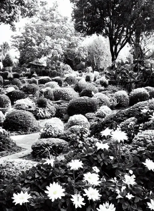 Prompt: old lost footage in black and white of a beautiful garden with flower and fruits,hyper realistic 8K HD real life photo