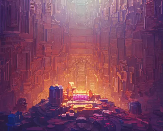 Prompt: the library of gems, intricate abstract. intricate artwork, by tooth wu, wlop, beeple, dan mumford. concept art, octane render, trending on artstation, greg rutkowski very coherent symmetrical artwork. cinematic, key art, hyper realism, high detail, octane render, 8 k, iridescent accents