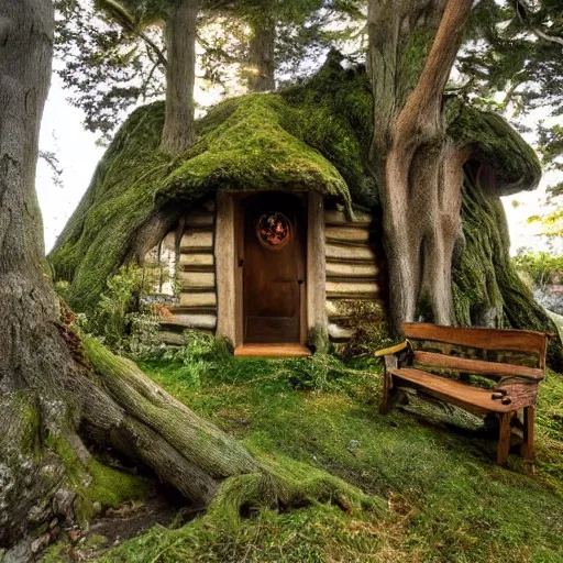 Prompt: cozy cottage inside a giant tree